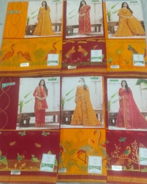 Cotton Saree Outlook Image Red Gold