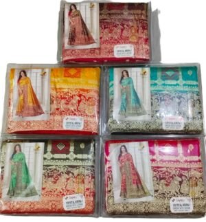 Synthetic Saree Shiv Damru Crystal Kripa