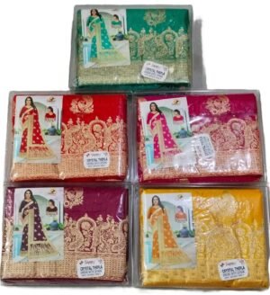 Synthetic Saree Shiv Damru Crystal Thepla